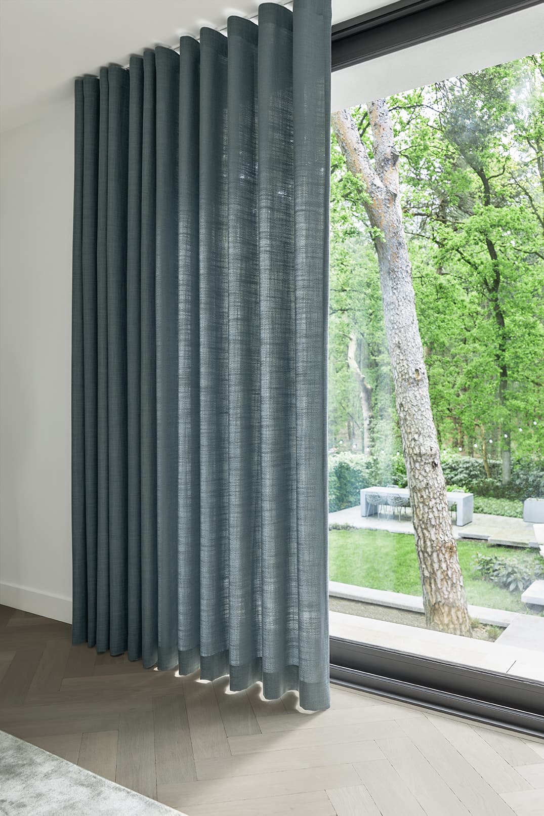 Gardin skötsel tyg textil Fönstermiljö hängande gardin blå textil skötsel