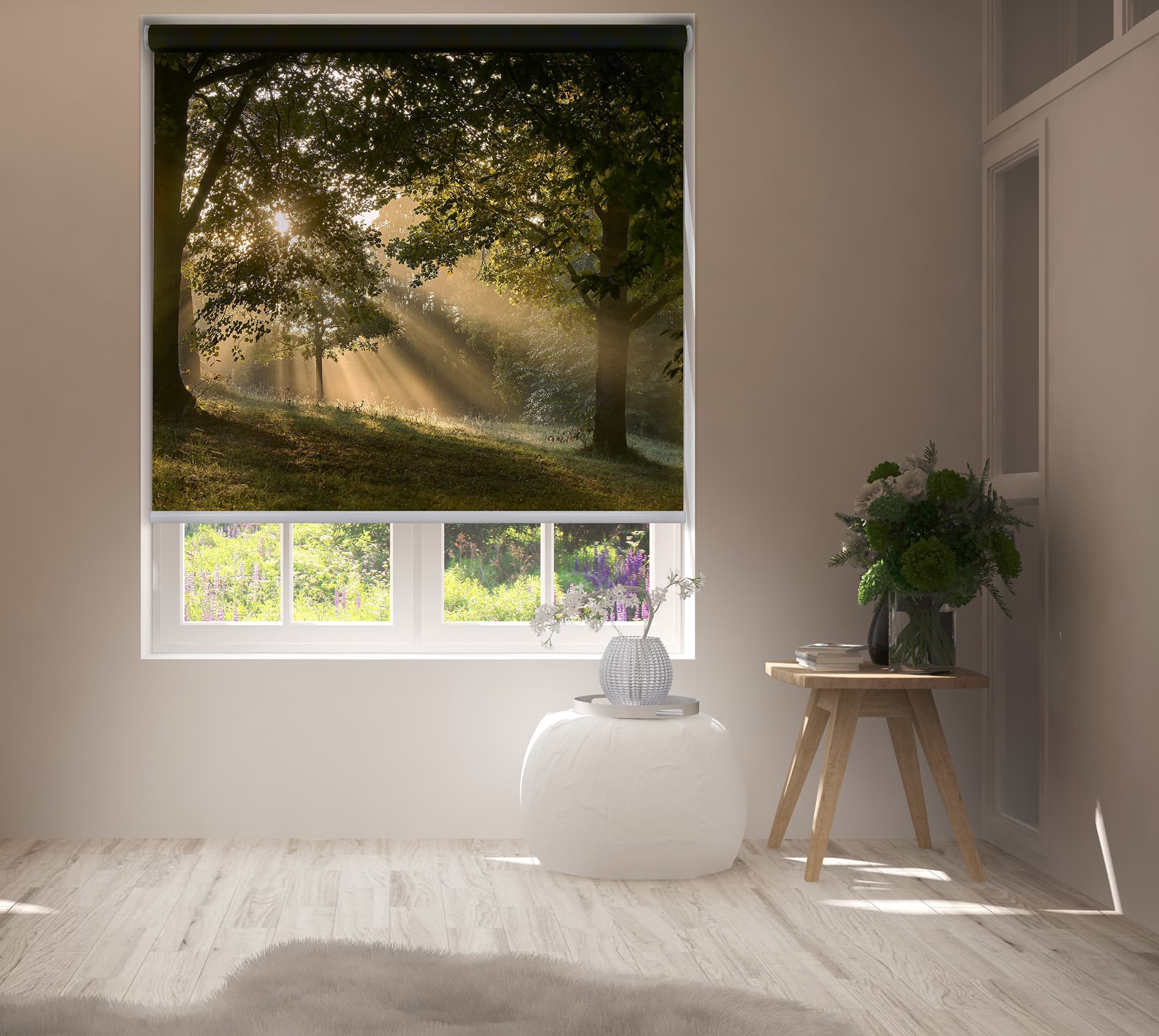 Rullgardin med motiv sovrum skog Fönster rullgardin med tryck bild skog sovrum