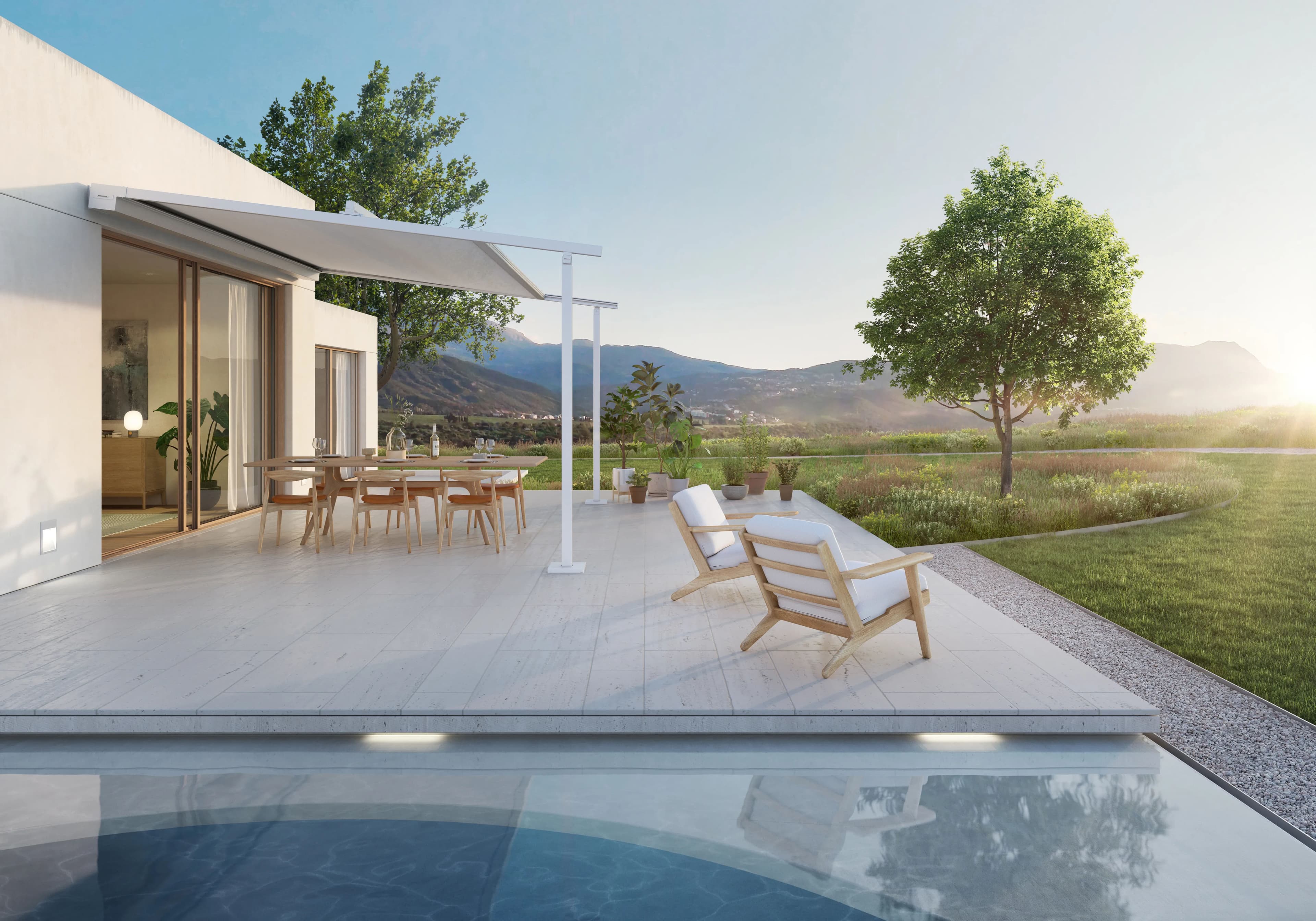 Pergola outdoor living terrass ute miljö solskydd